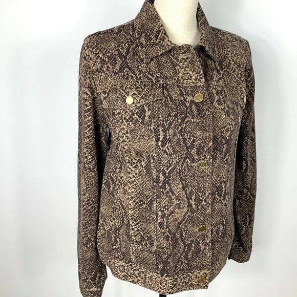 Chaps Womens Size L Brown Reptile Print 5 button J - Picture 7 of 7